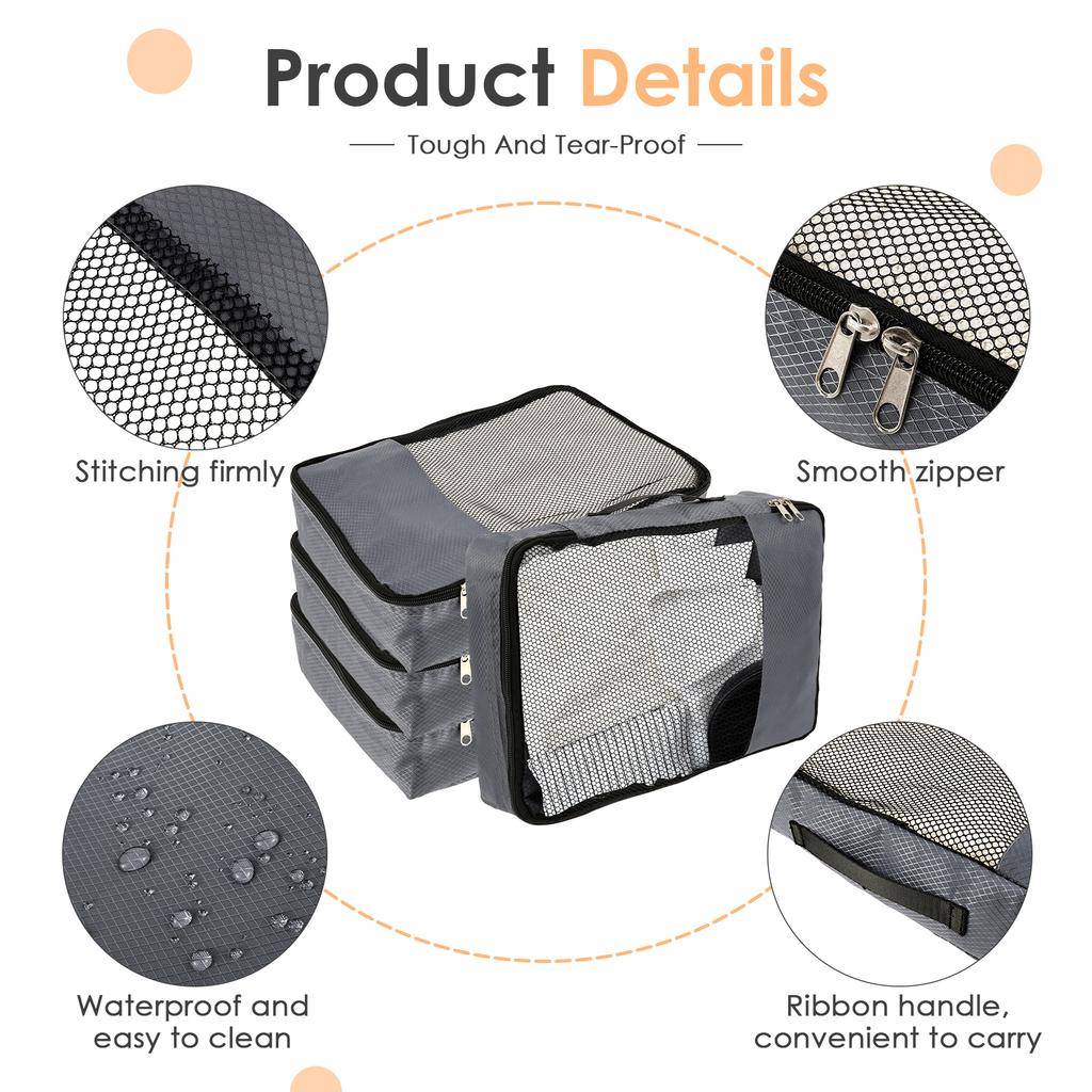 4 Stück Packwürfel Mesh-Oberteil Reiseaufbewahrungstasche Tragbare Reise Komprimierte Packwürfel Aufbewahrungstasche mit Reißverschluss für Koffer