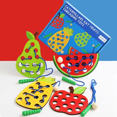 Kids Montessori Toy Caterpillars Eat Fruits Threading Toys Fine Motor Training Educational Toys for Children Gifts