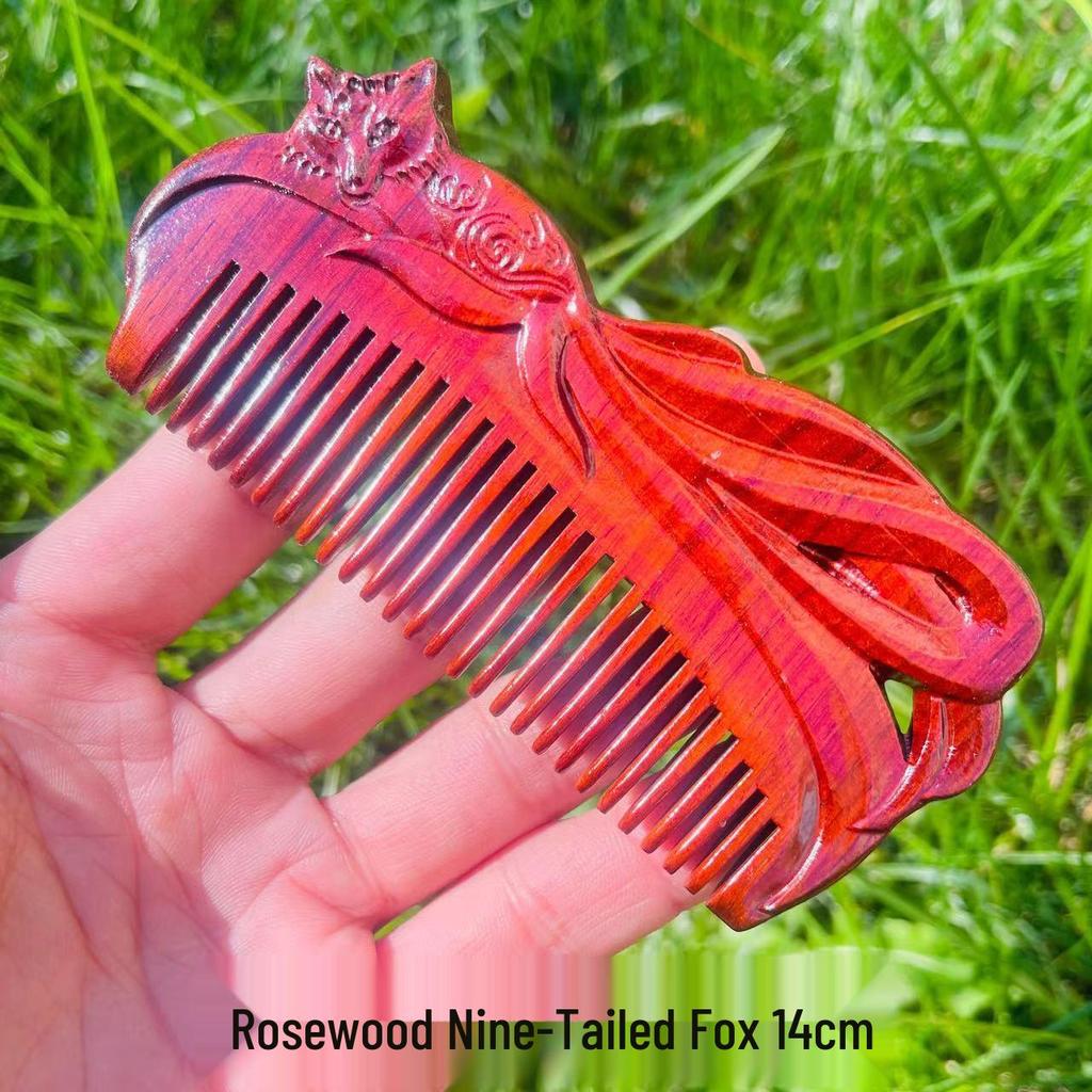 Engraved Green Sandalwood Comb - Black Gold Carved Design, Gift Box Included