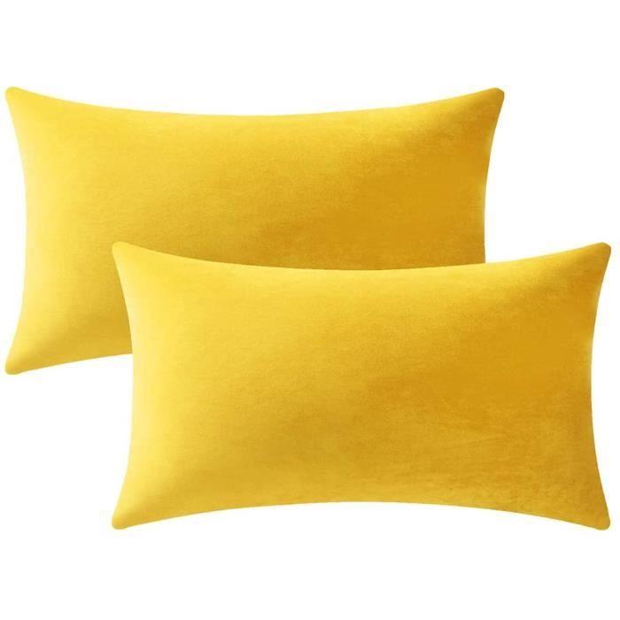 Homeins Lot de 2 Housses de Coussin 30x50cm Taie en Peluche Super Doux - Jaune