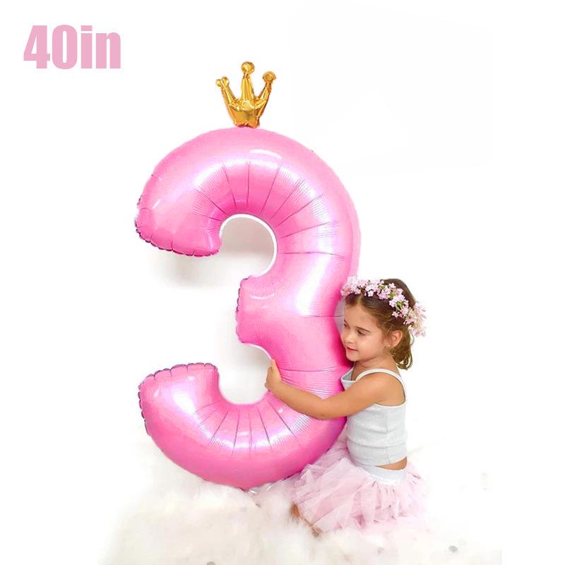 40-inch Pink Crown Number Balloon for Kids 1st Birthday Party