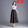 High-Waist Plaid Knit Flare Midi Skirt - Thick Pleated A-line for Autumn/Winter
