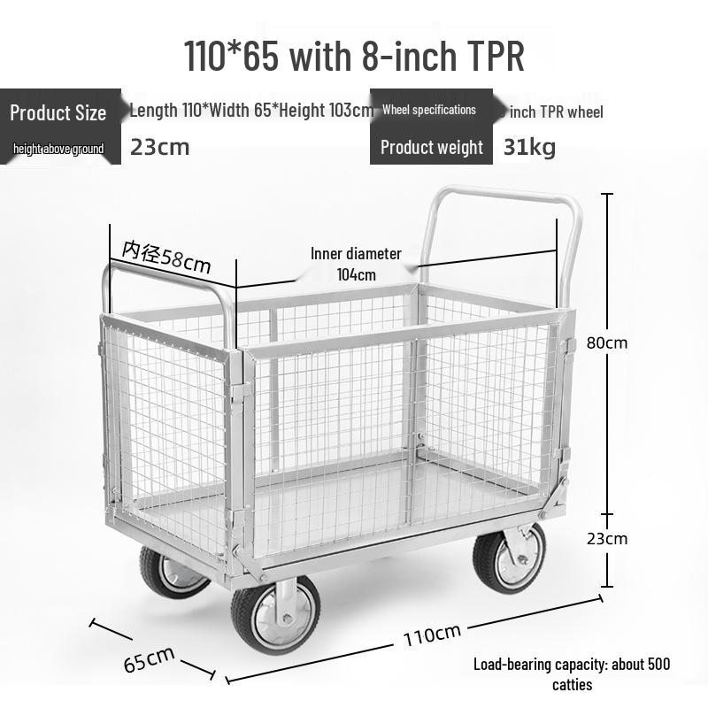 Compact Folding Hand Truck Storage Cart with Fence