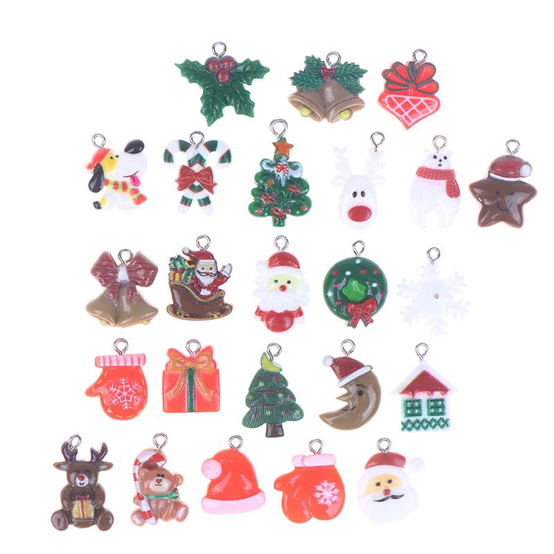 24Pcs Mixed Style Christmas Charms Snowman Santa Tree Penguin Reindeer Pendant For Diy Jewelry Accessories