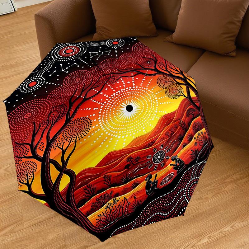 1PC Australian Aboriginal Art Umbrella-8-Rib Reinforced Portable Folding Travel Suitable for All Seasons Outdoor Daily Use Is an Ideal Choice -K0369