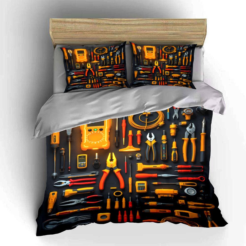 "Electrical Tools Set for Repairs" Soft Skin-Friendly Bedding Set Includes 1 Duvet Cover And 2 Pillowcase, Gift