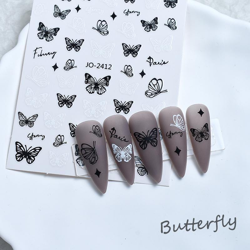 Black White Butterfly Nail Sticker Diy Nail Design Slider Nail Art Decoration