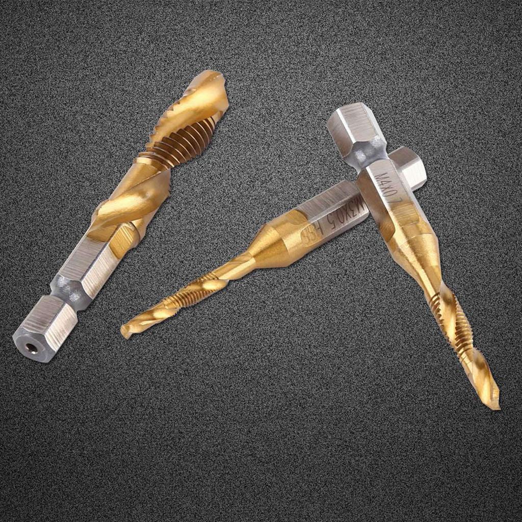 6pcs Metric Thread M3-M10 Titanium Coated HSS Drill and Tap Bits 1/4" Hex Shank