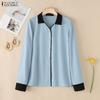 ZANZEA Women Casual Turn Down Collar Long Sleeve Blouse