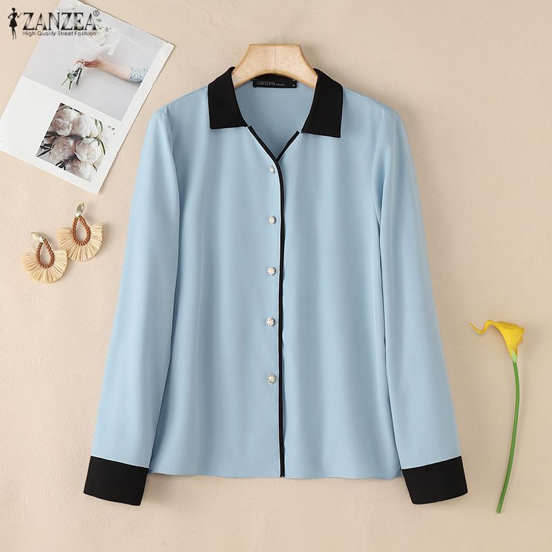 ZANZEA Women Casual Turn Down Collar Long Sleeve Blouse