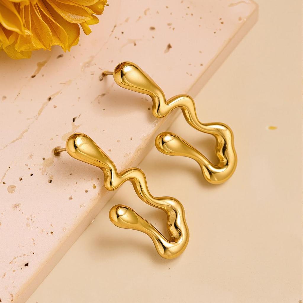 Geometric Irregular 18k Gold Titanium Steel Earrings for Women