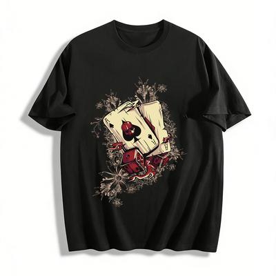 Vintage Dark Skull Poker Dice Print Casual Short Sleeve T-Shirt Pure Cotton T-shirt