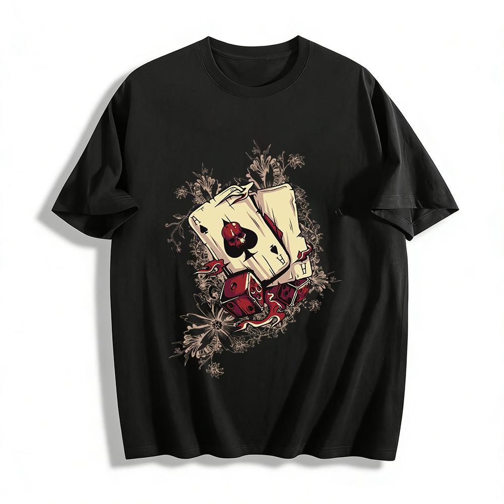 Vintage Dark Skull Poker Dice Print Casual Short Sleeve T-Shirt Pure cotton T-shirt XXS