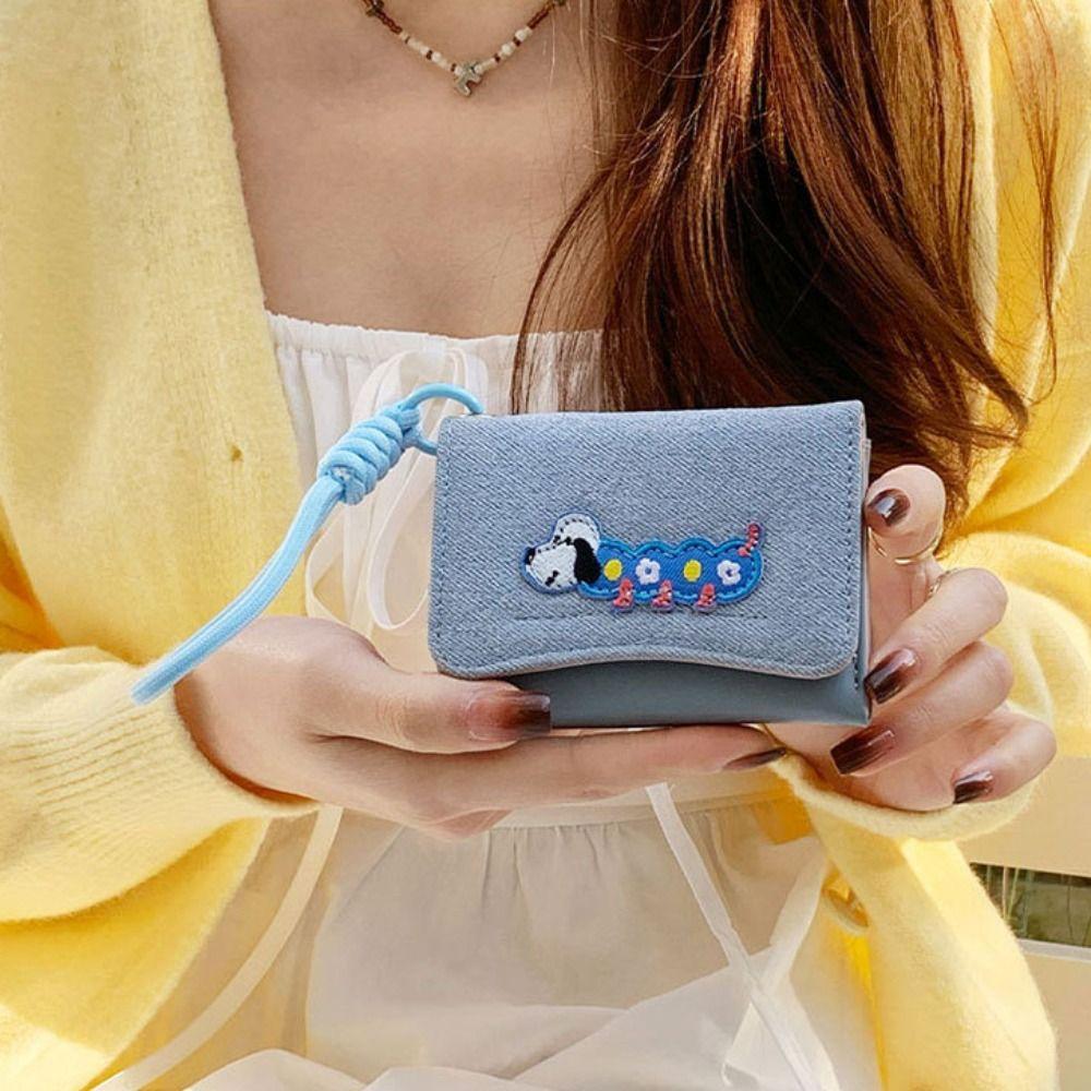 

Pu Leather Folding Purse Korean Style Card Holder Fashion Cute Puppy Short Wallet Girls синій