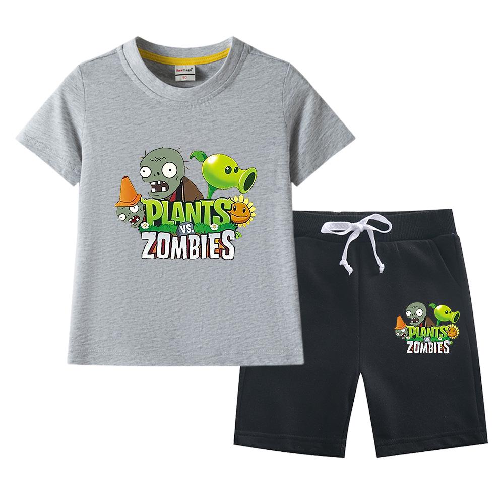 Plants Vs. Zombies Boys' Summer Set: Kids' Thin Short Sleeve T-shirt & Shorts Two-Piece Set