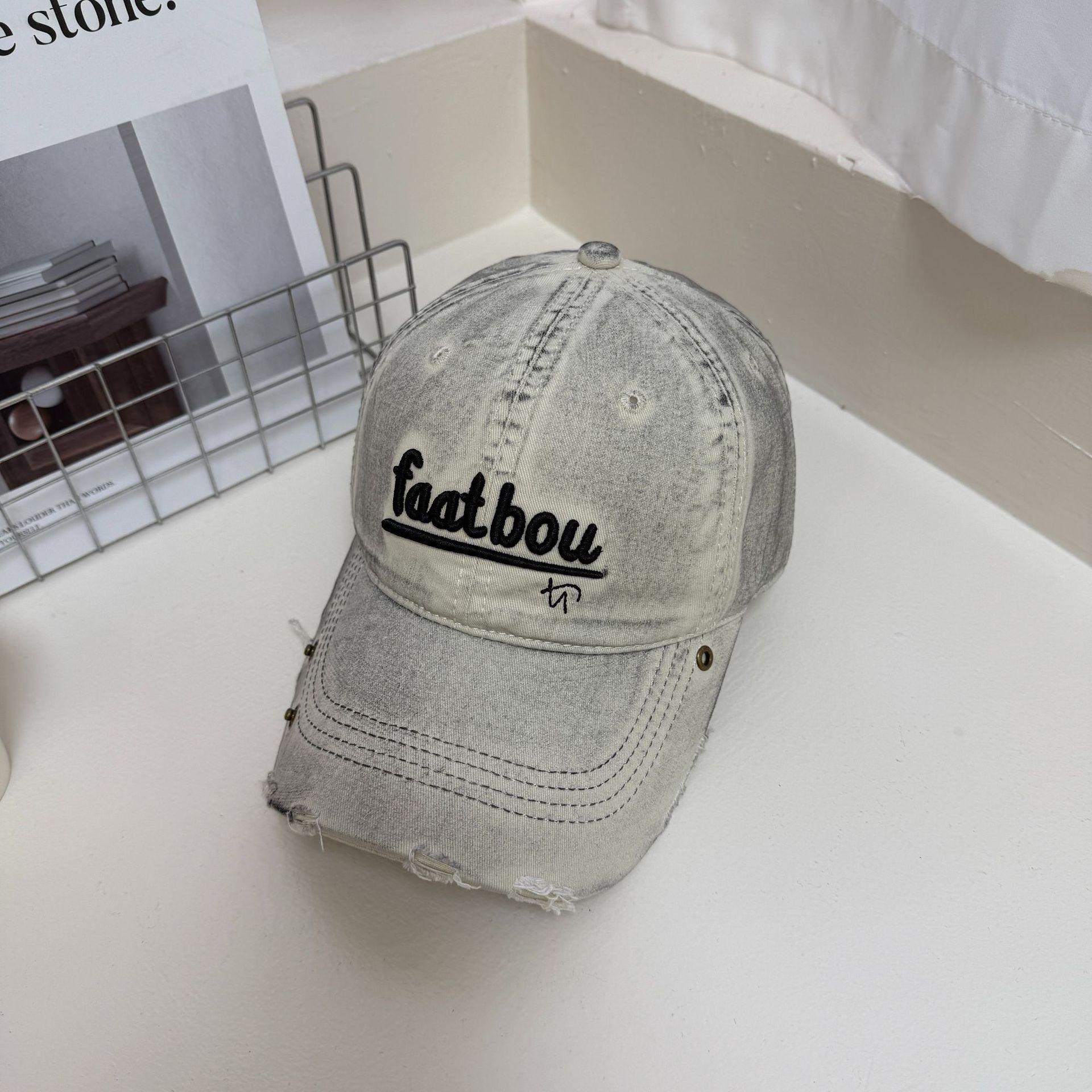 

3D Letter Soft Top Duckbill Cap for Women and Men, Spring/Summer Korean Style Versatile Washed Distressed Street Fashion Sun Protection Baseball Cap 56-62（Washed Cotton）