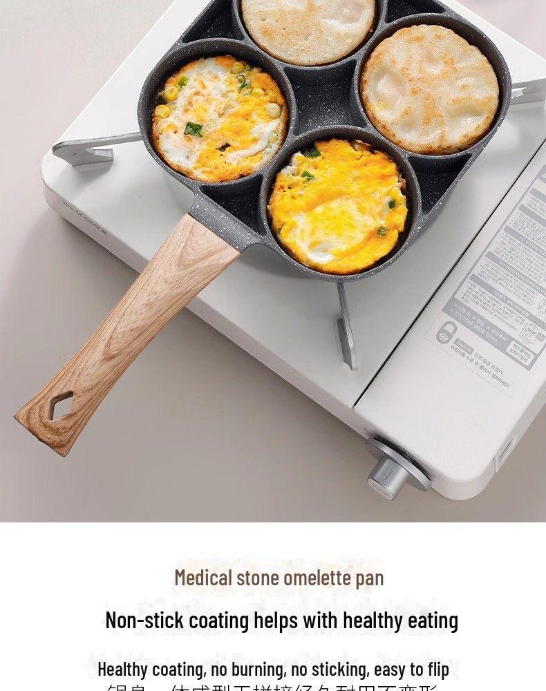 Non-Stick Four-Hole Omelette and Egg Dumpling Pan – Multi-Functional Stone Frying Pan for Breakfast and Steak