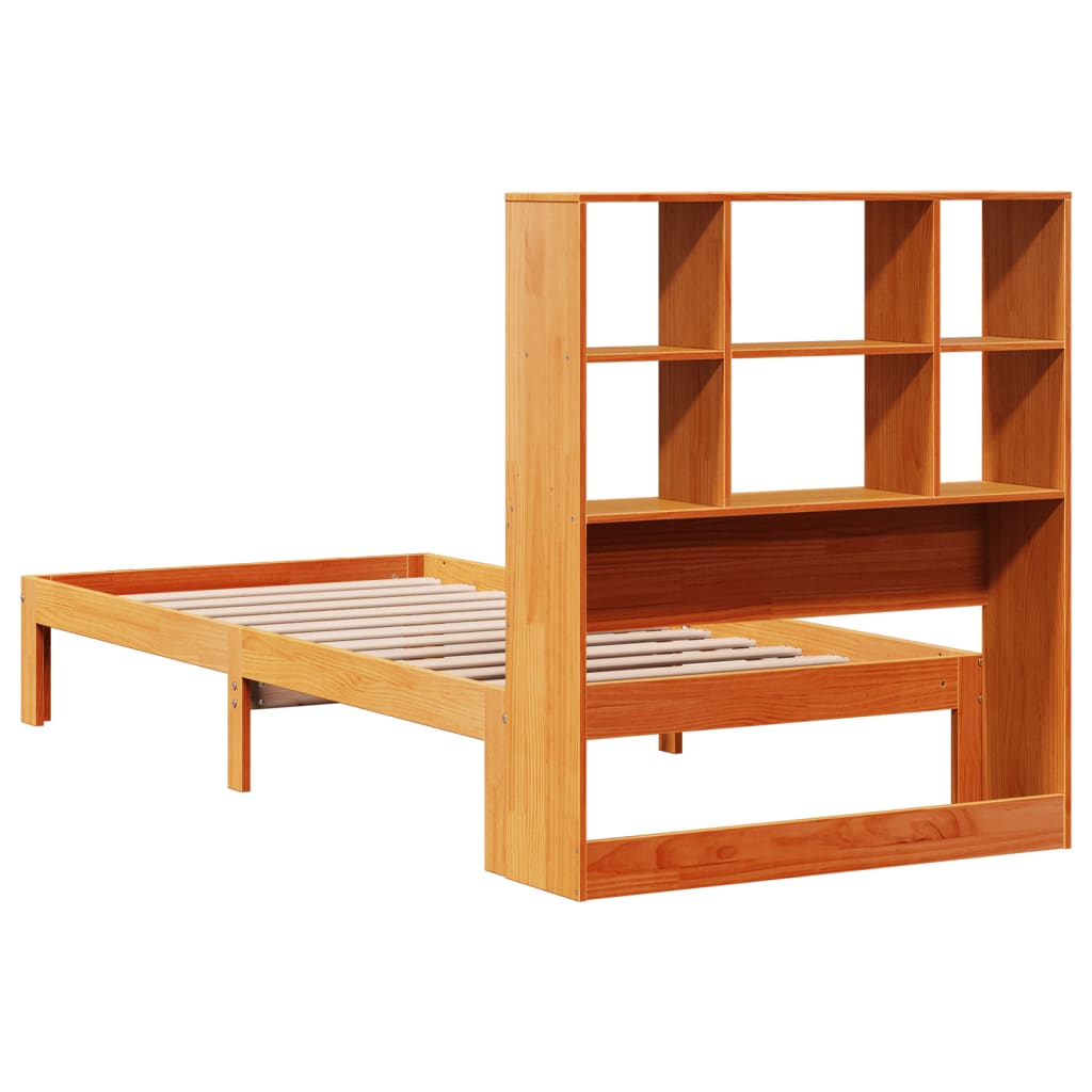 Solid Wood Bed with Shelf Without Mattress Wax Brown 75x190 cm
