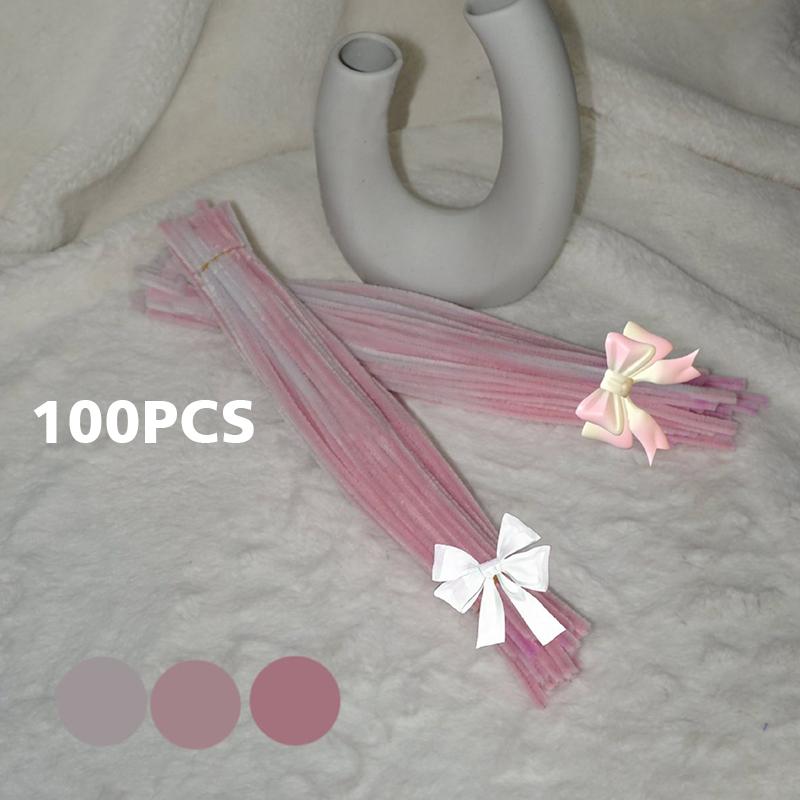 100pcs DIY Colorful Twisted Stick Plush Folding Stick Gradient Twist Stick Ribbon Bar Strip Iron Wire Thread DIY Handmade Toys