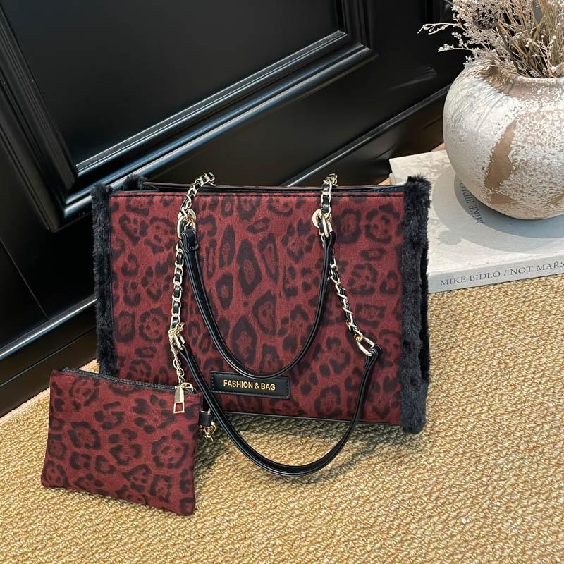 

Сумка с леопардовым принтом Женская Большая Вместительная Ретро Нишевая Рабочая Для Поездок Ручная Сумка-тоут красный