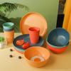 8Pcs Wheat Straw Dinnerware Set Kitchen Eco-Friendly Ramen Bowls Cups Dinner Plates Set Home Party Cutlery Set Camping Tableware