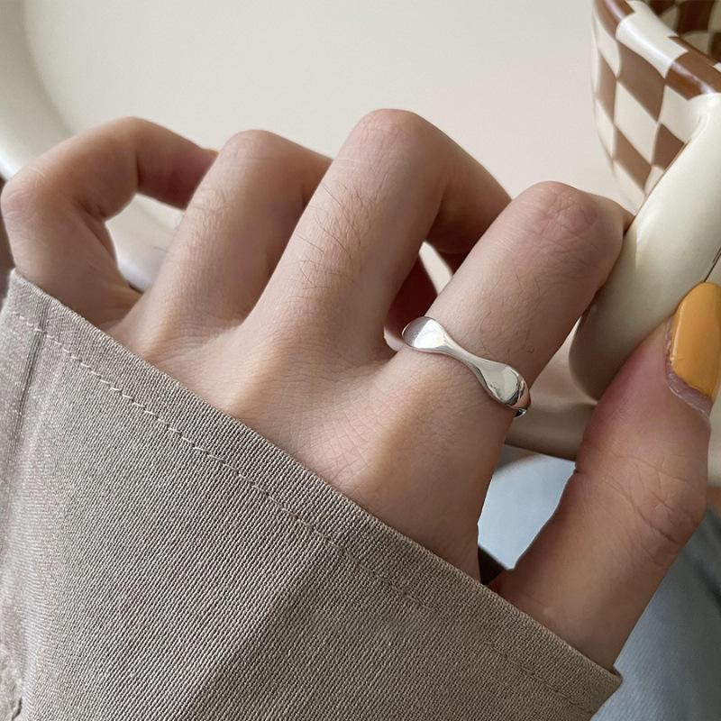 925 Silve Frosted Moon Ring for Women Girl Letter Versatile Irregular Jewelry Gift