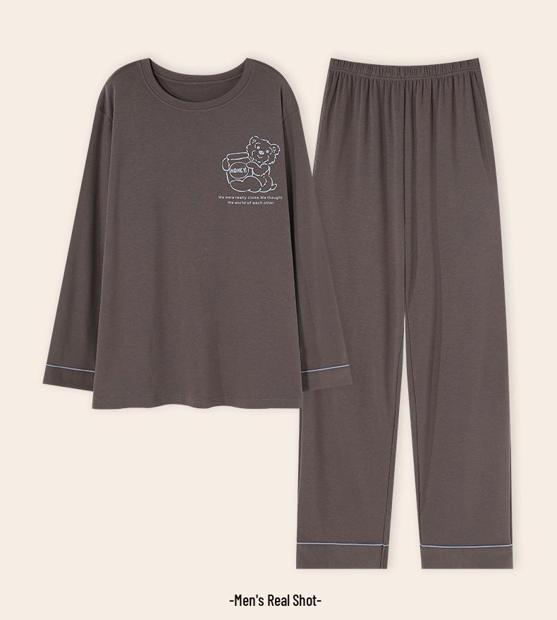 Women's Cute Cartoon Couple's Pajamas Set - Spring/Autumn Long Sleeve Round Neck Pure Cotton Home Wear