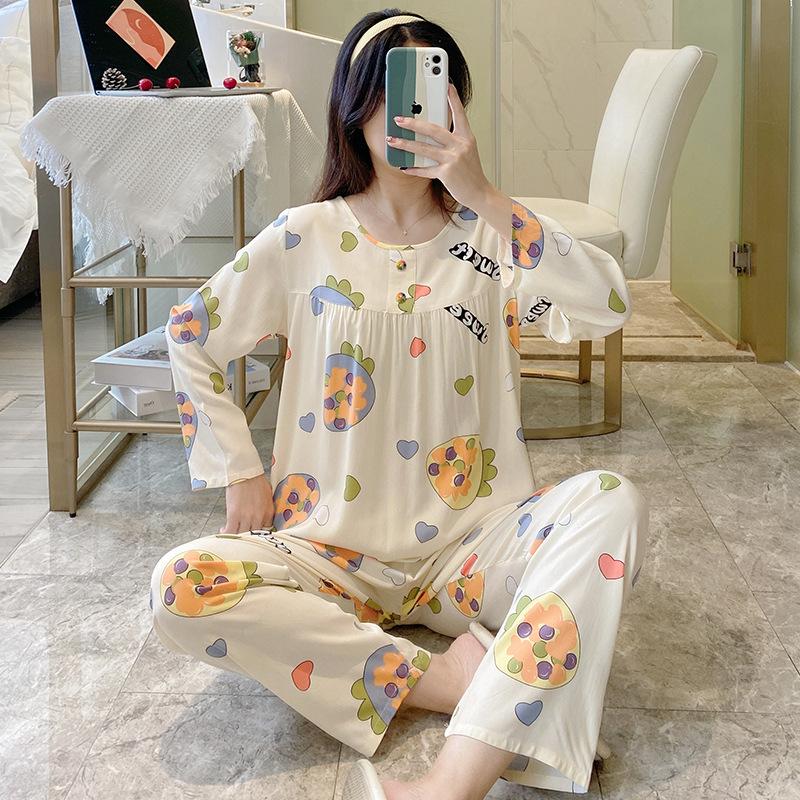 Yini shirt human cotton and silk long-sleeved pajamas women's explosive women's loungewear summer long-sleeved human cotton set clearance treatment
