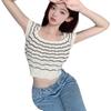 Schwarz-Weiß Gestreift Gestricktes Quadratischer Ausschnitt Oberteil Kurz Schlankes T-Shirt Früher Frühling Kurzärmelig Pendler Basisshirt Lässig Schlanke Passform Pullover T-Shirts