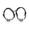 2Pcs/Set Luminous Couple Bracelets Butterfly Pendant Magnetic Bracelets Adjustable Valentine's Day Gift Heart Beaded Bracelet