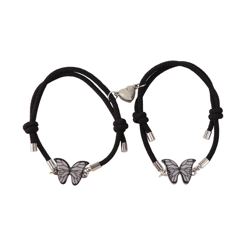 2Pcs/Set Luminous Couple Bracelets Butterfly Pendant Magnetic Bracelets Adjustable Valentine's Day Gift Heart Beaded Bracelet