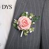 Corsage Suit Wedding Wristlet Band with Faux Pearl Embellished Brooch Simulated Roses Bride Groom Romantic Floral Accessories Prom Decoration
