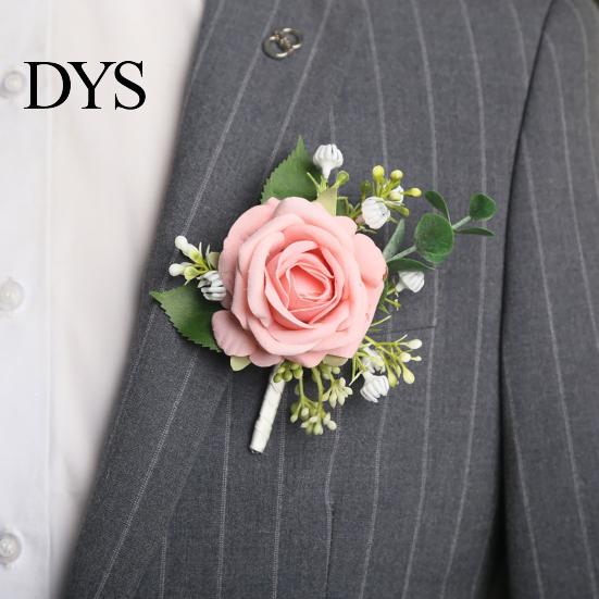 Corsage Suit Wedding Wristlet Band with Faux Pearl Embellished Brooch Simulated Roses Bride Groom Romantic Floral Accessories Prom Decoration