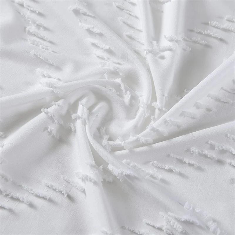 Weiß Getufteter Badezimmer Duschvorhang Diamant Rüschenmuster Elegant Chic Bestickter Stoff Boho Duschvorhang Badezimmer Set