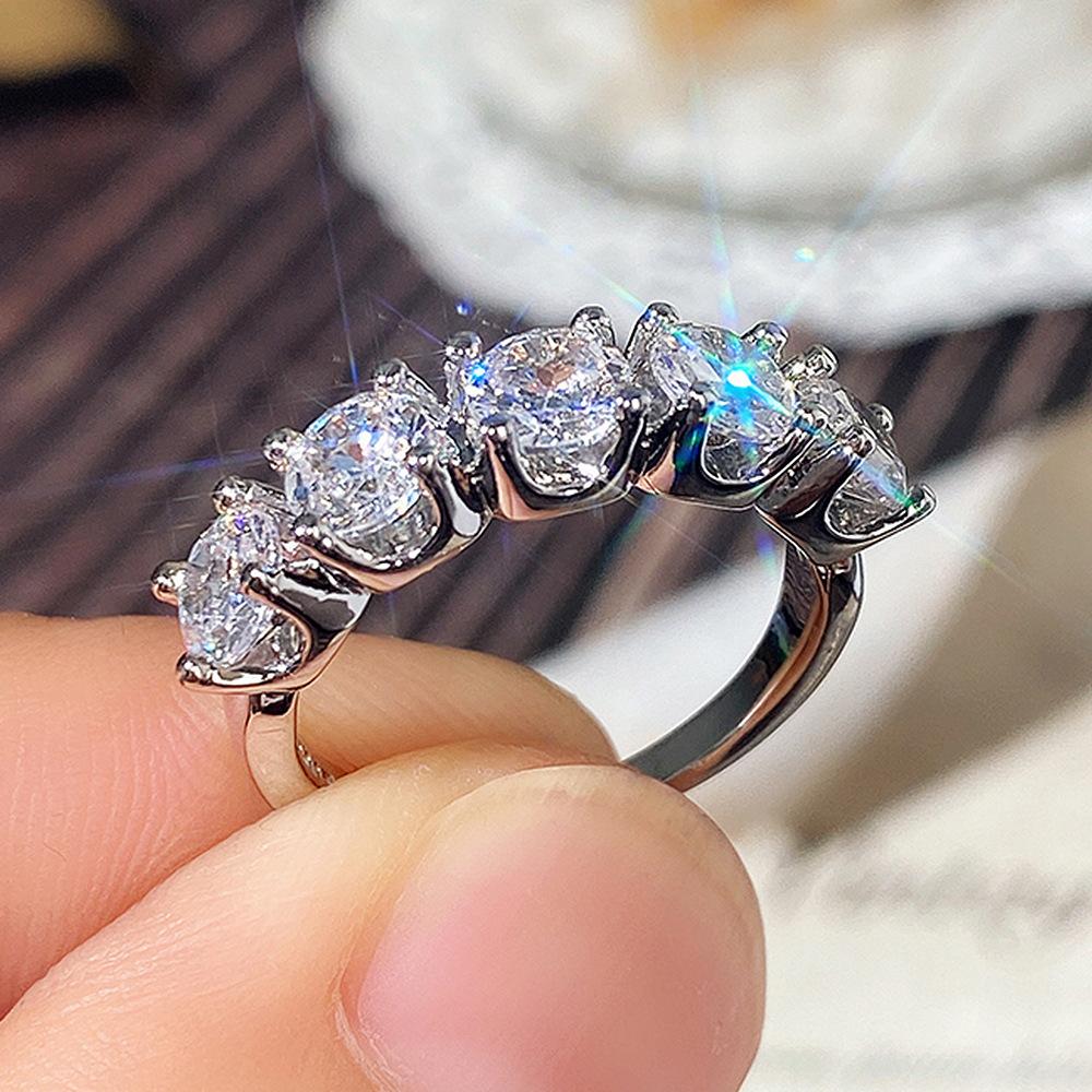 

Hot Selling Single Row lab Moissanite Rings for Women Elegant Crystal Sterling Silver Rings for Wedding Size 6-10 6 срібний