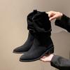 European and American Large-size Women's Martin Boots Women's 2025 Autumn and Winter New Pointed Sleeve Square Heel Medium Tube Boots