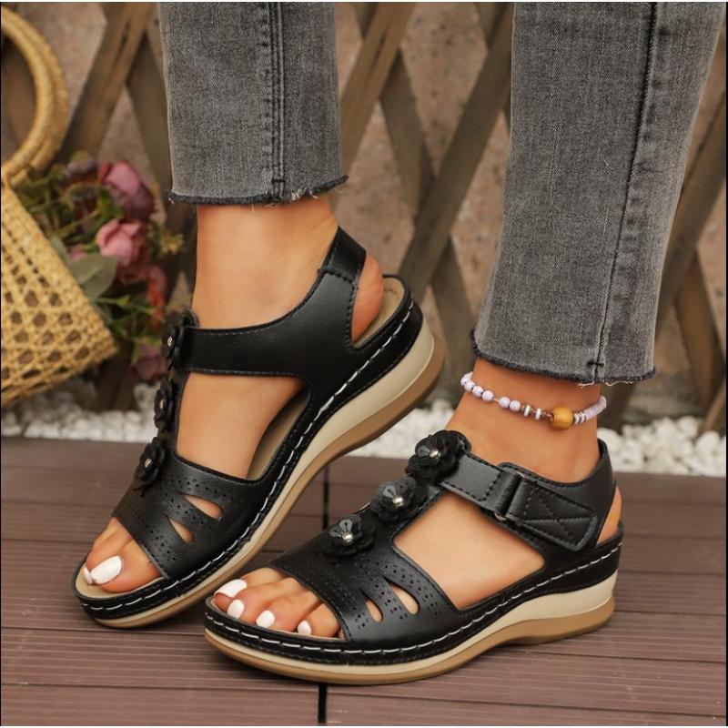 2026 Summer Women Sandals New Hollow Out Wedge Flowers Casual Sandalias Retro Platform  Comfortable Plus Size