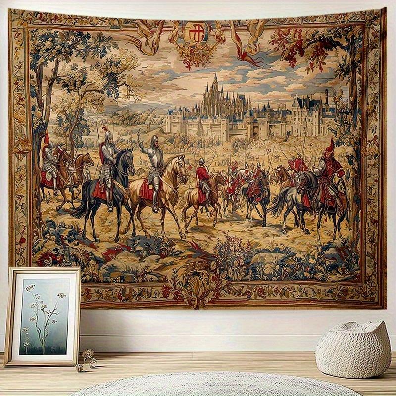 Medieval Knight Castle Tapestry Retro European Classical Palace Style Wall Hanging for Living Room & Homestay Decor