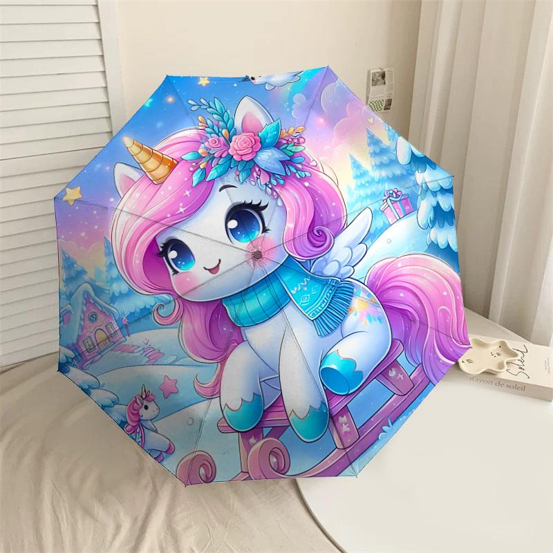 

1PC Unicorn Winter Automatic Open/Close Umbrella with Windproof, 8-Rib Sturdy Canopy, Durable Ribs, Fashionable Design1238A
