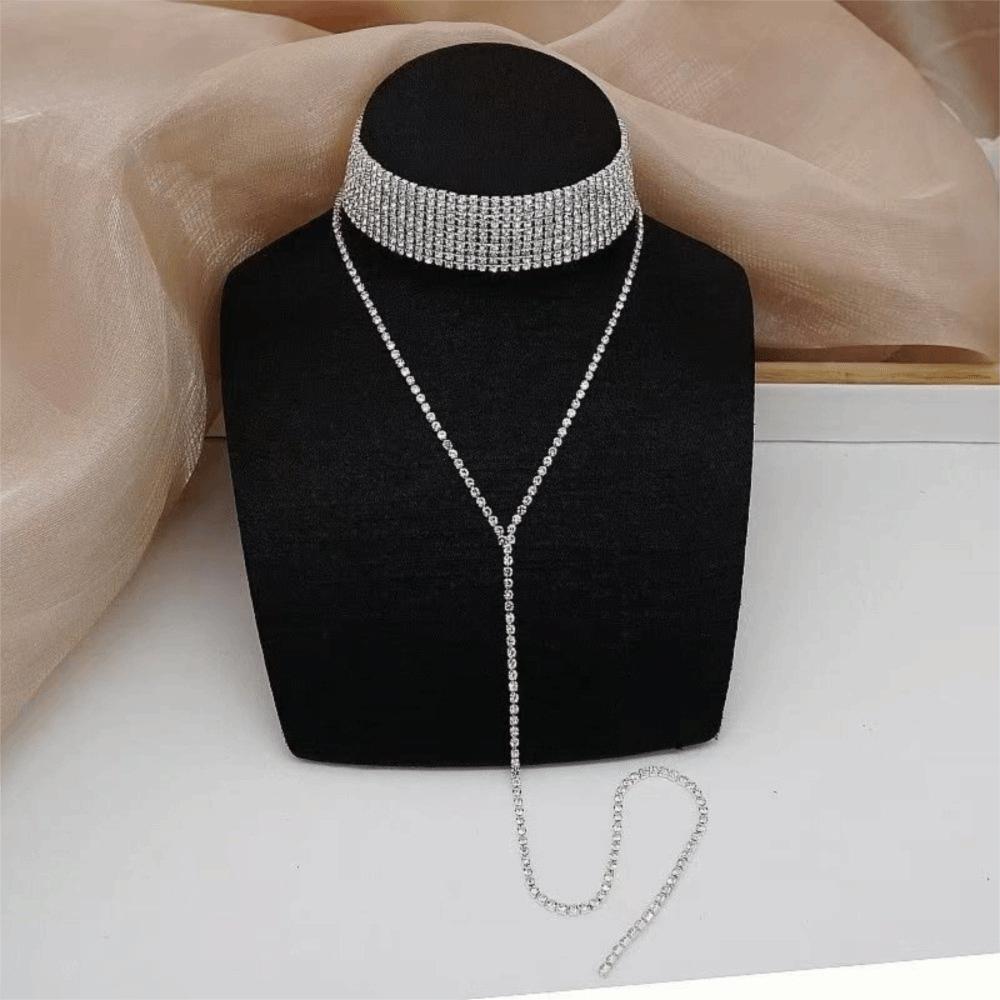Multi-layer Multi-Layer Necklace Gold Long Choker Retro Rhinestone Necklace  Women