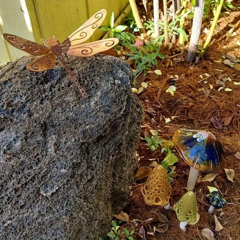 Metal Animal Sculptures Ornaments Creative Art Dragonfly Decorations Garden Pendant  Bedroom