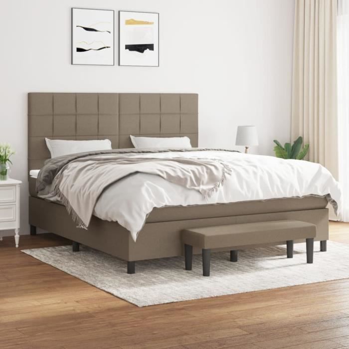 3136617 vidaXL Lit à sommier tapissier avec matelas Taupe 180x200 cm Tissu
