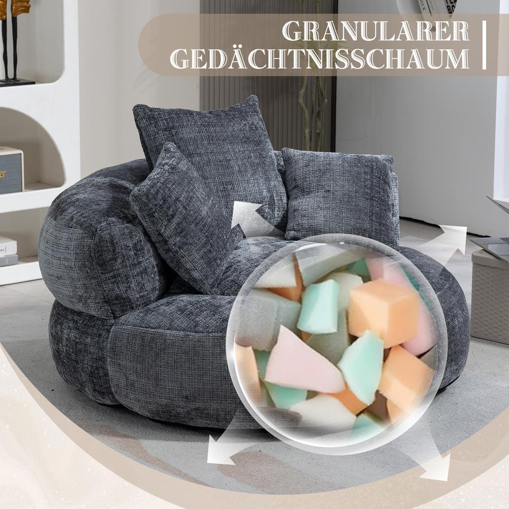 Lazy Sofa High Back Bean Bag Chair Couch with Three Cushions for Adults and Children, Single Gaming Sofa Chair for Bedroom, Office (Gray Chenille)