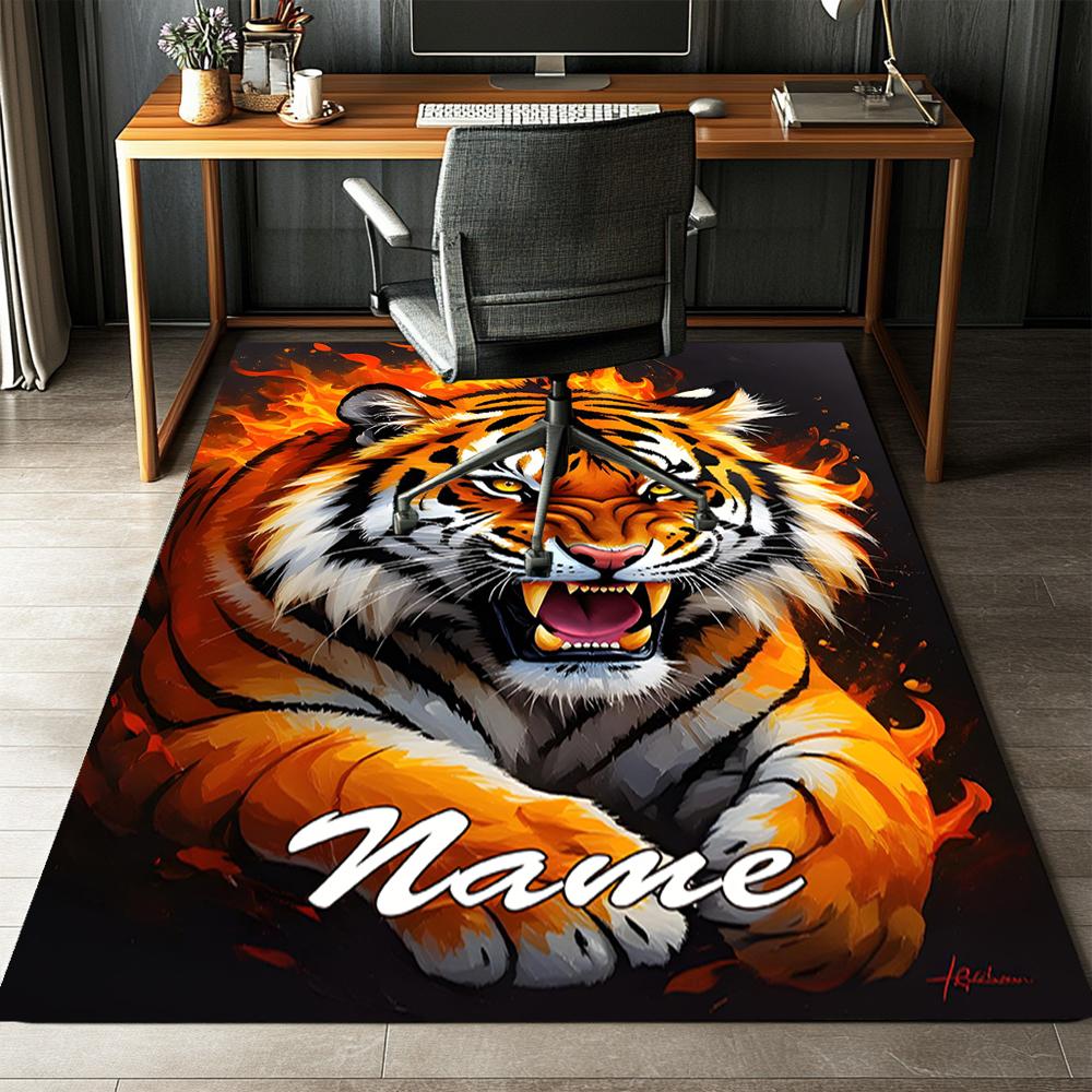 Custom Name Tiger Printed Carpet,Rug for Office Chair Living Room Bedroom Kitchen Room Decor Gifts.