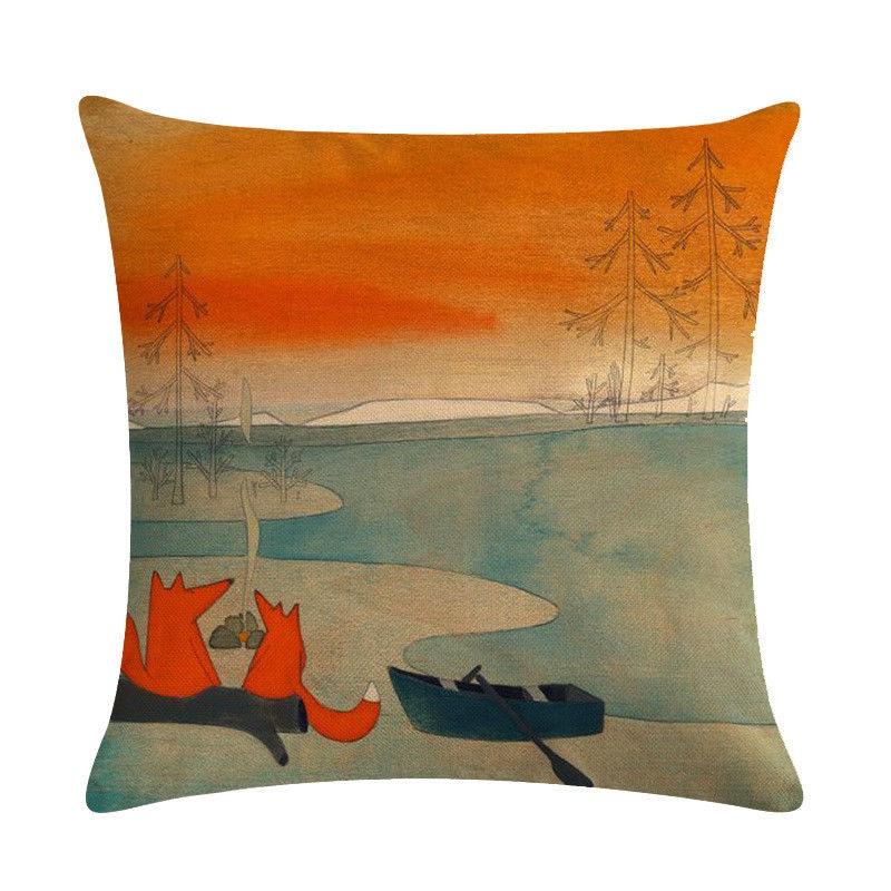 18 Fox Cartoon Linen Cotton Pillow Case Cushion Cover Sofa Home Decor Square