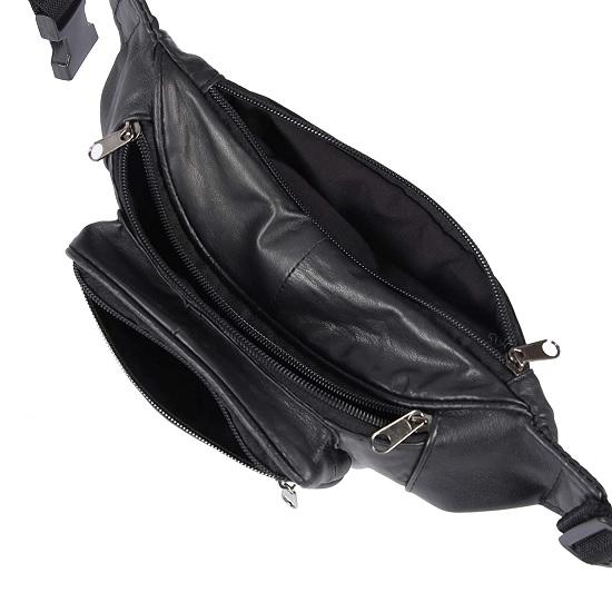 Noora Stilvolle schwarze Leder-Hüfttasche, elegante Reisetasche, Reisepasshülle mit verstellbarem Riemen