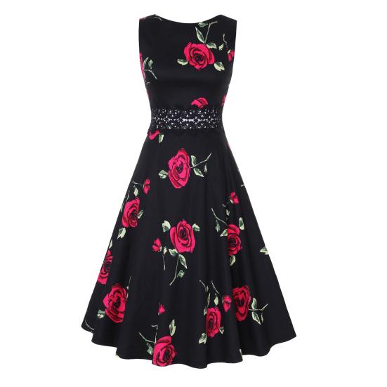 

Платье Без рукавов Цветочный Однотонный Без рукавов Мини-платье для Работы L красный