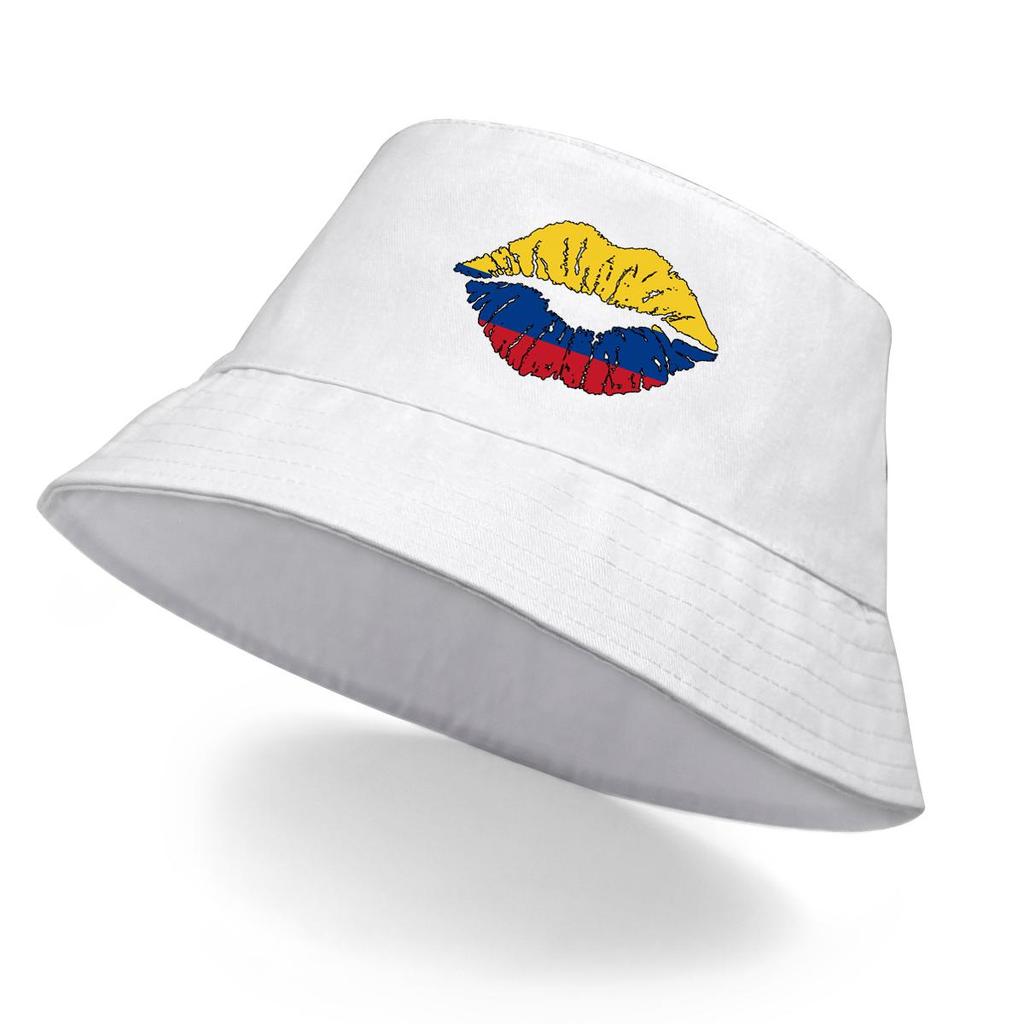 National Flag of Colombian Lip Mouth Print Bucket Hat , Patriotic Fisherman Cap Beach Wide Brim Sun Protection Basin Cap