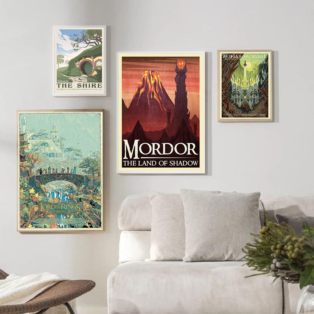 Retro Canvas Painting Abstract Ring Art Poster Print Vintage Film Mordor Castle Lord Magic Kid Bed Room Home Decor Murals