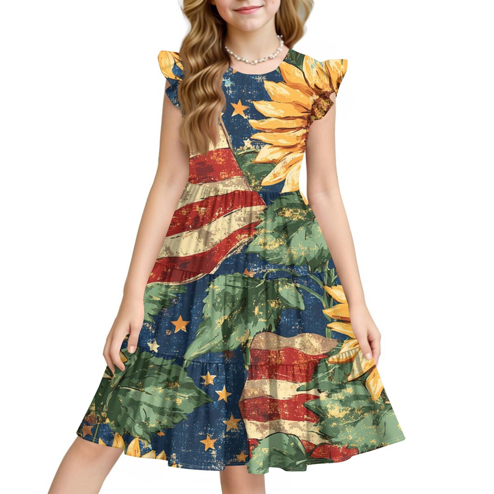 

Летнее детское платье для девочек, повседневное, на День независимости, милое платье принцессы с круглым вырезом 160